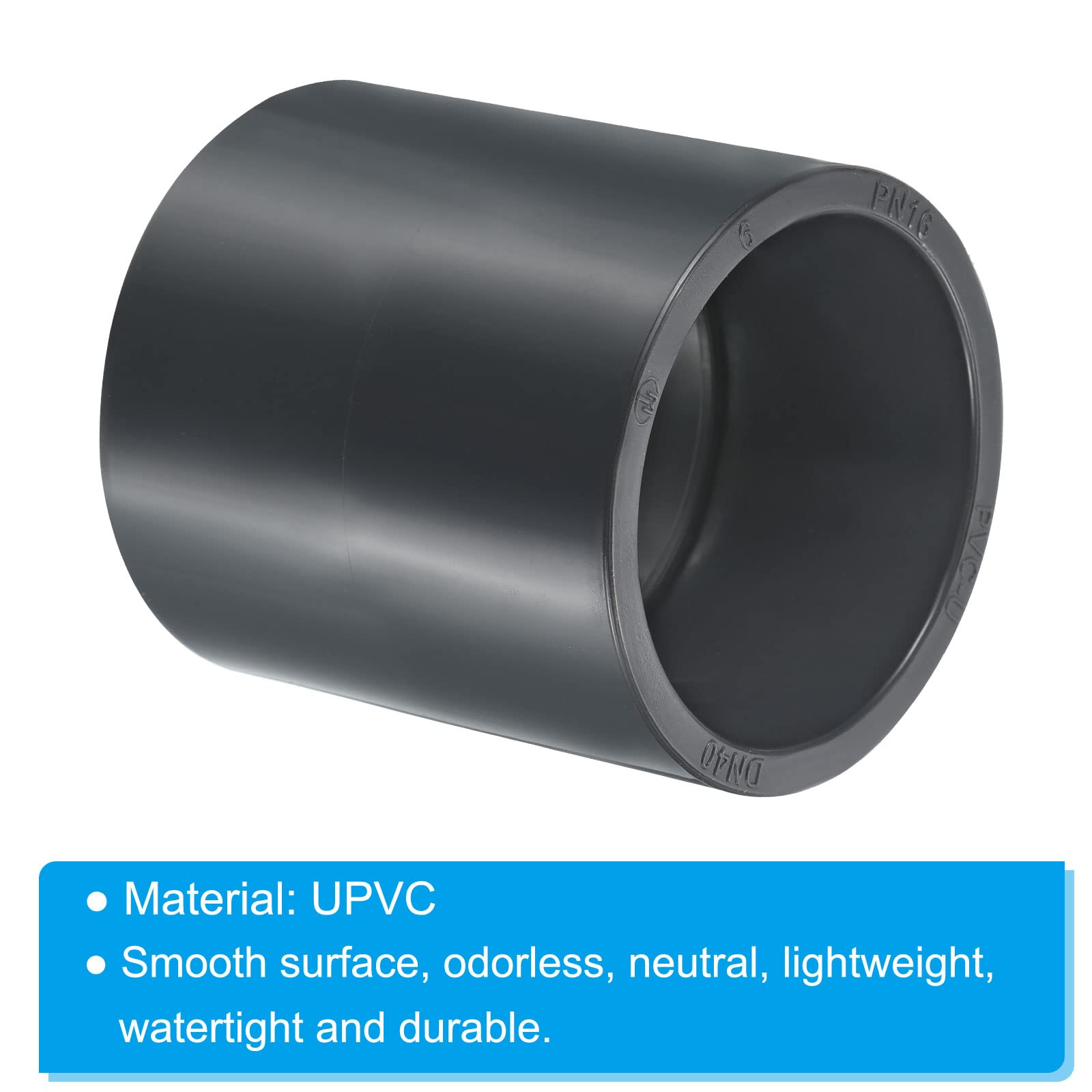 PATIKIL UPVC Pipe Fitting 50mm 1.97 Inch Socket, 2 Pack Straight Coupling Adapter Connector, Dark Grey, Gray - Image 4