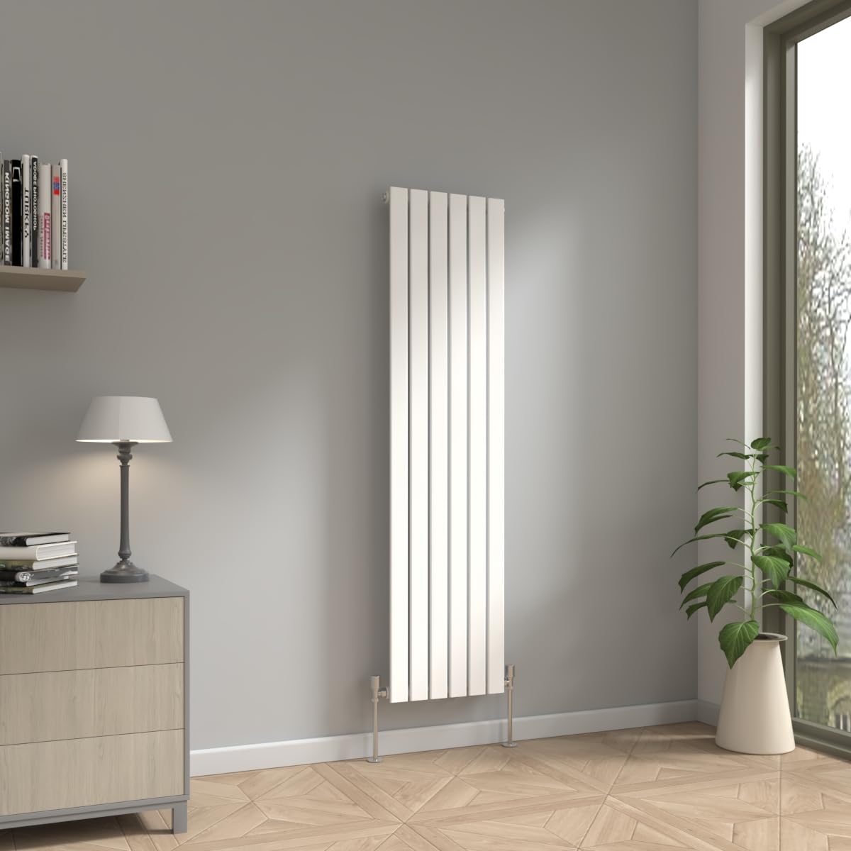 NRG 1600 x 408mm Vertical Radiator Gloss White Single Modern Flat Panel Bathroom Central Heating Heater Radiators