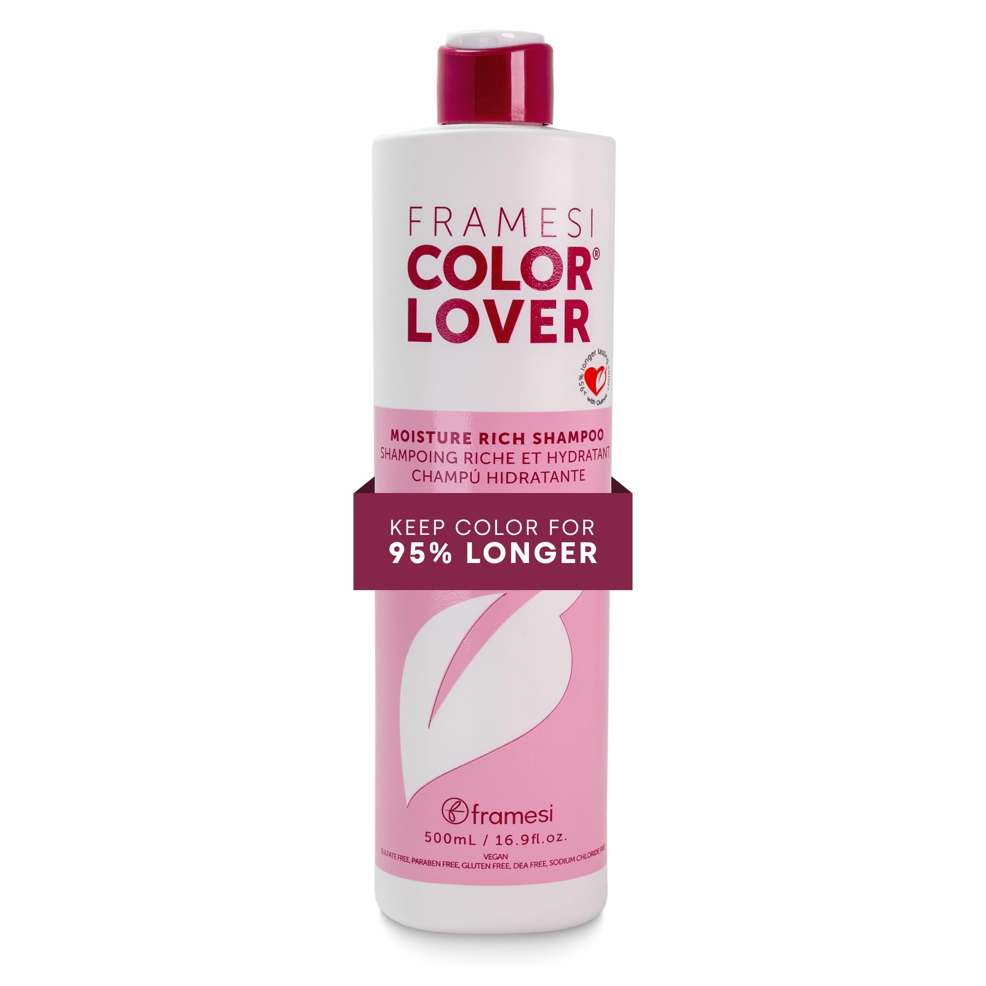 Framesi Color Lover Moisture Rich Shampoo - Hydrating Shampoo for Color Treated Hair - Sulfate Free Shampoo for Dry Hair - Moisturizing Shampoo with Quinoa, Aloe Vera, Shea Butter (16.9 Fl Oz)