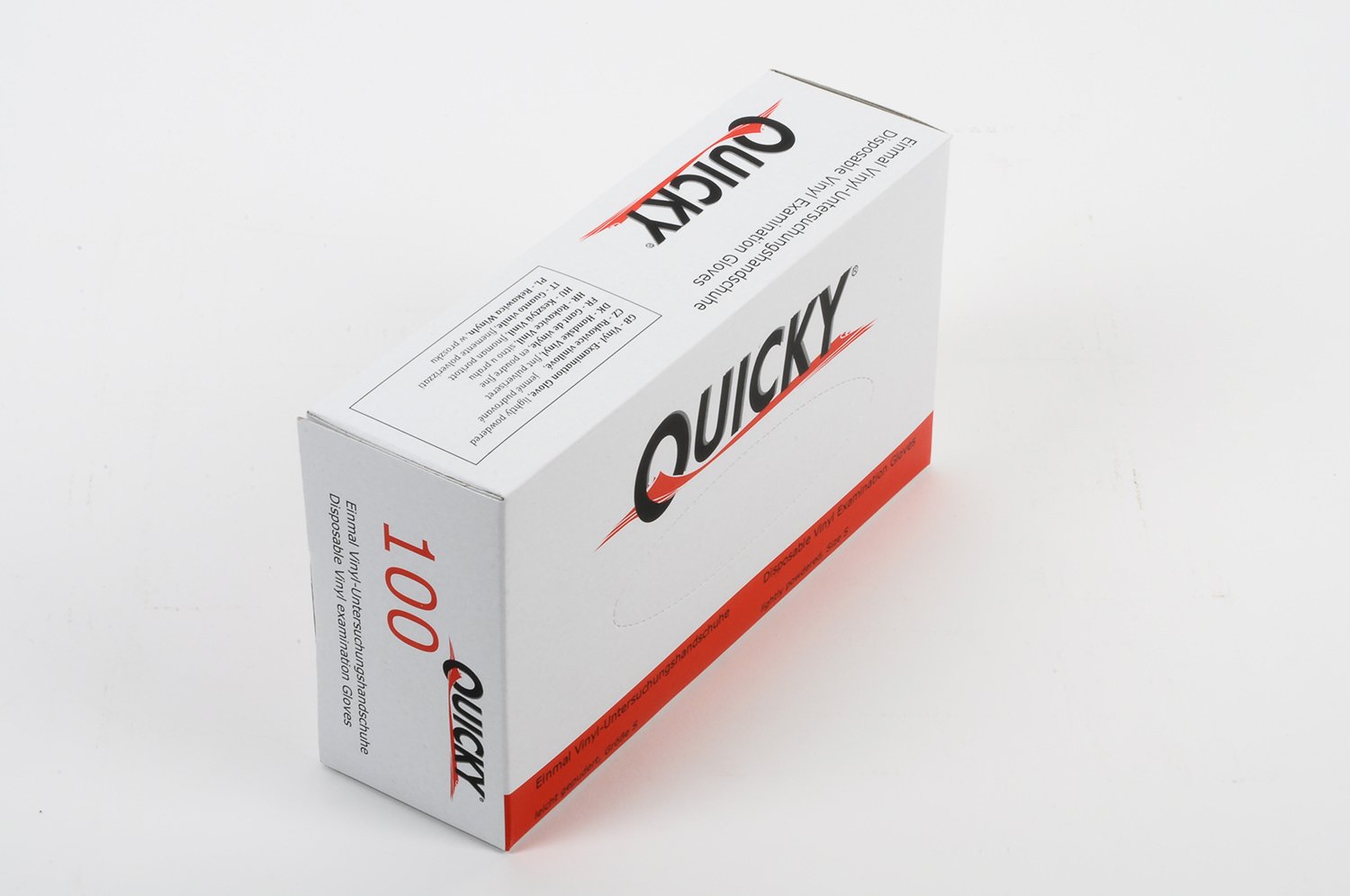 Quicky AQL 1.5 Lot de 10 boîtes de 100 gants jetables en vinyle Légèrement poudrés Blanc Taille S