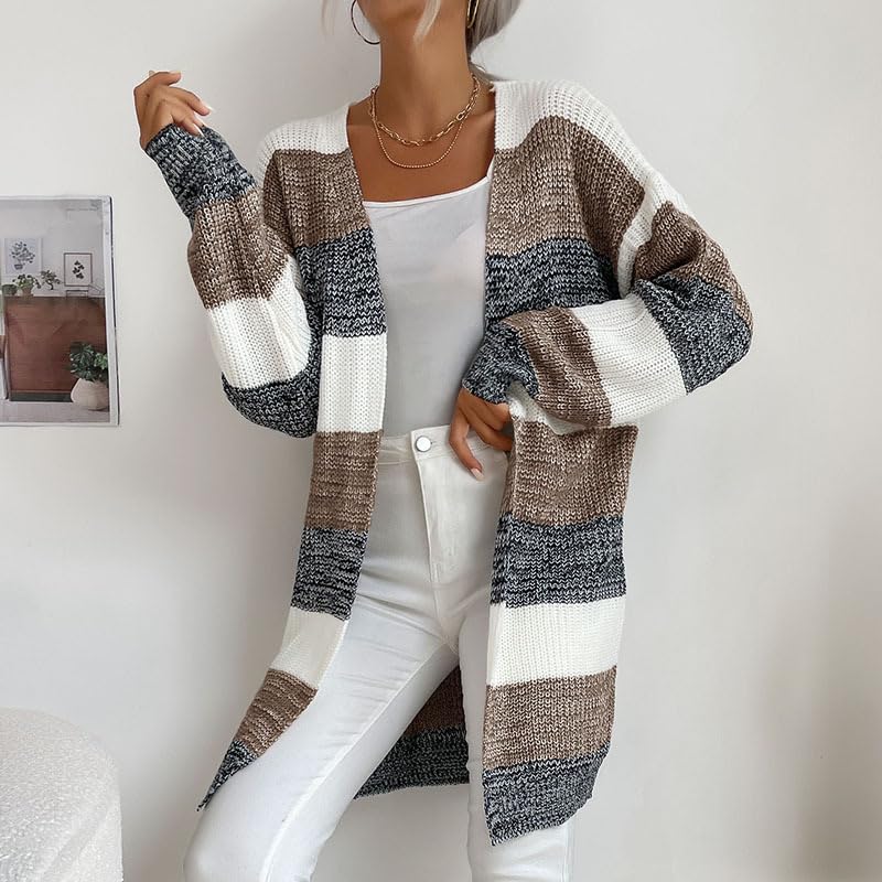 Image of Open Front Cardigan for Women,Color Block Cardigan for Women,Long Sleeve Batwing Tops for Women,Lightweight Winter Coat Women