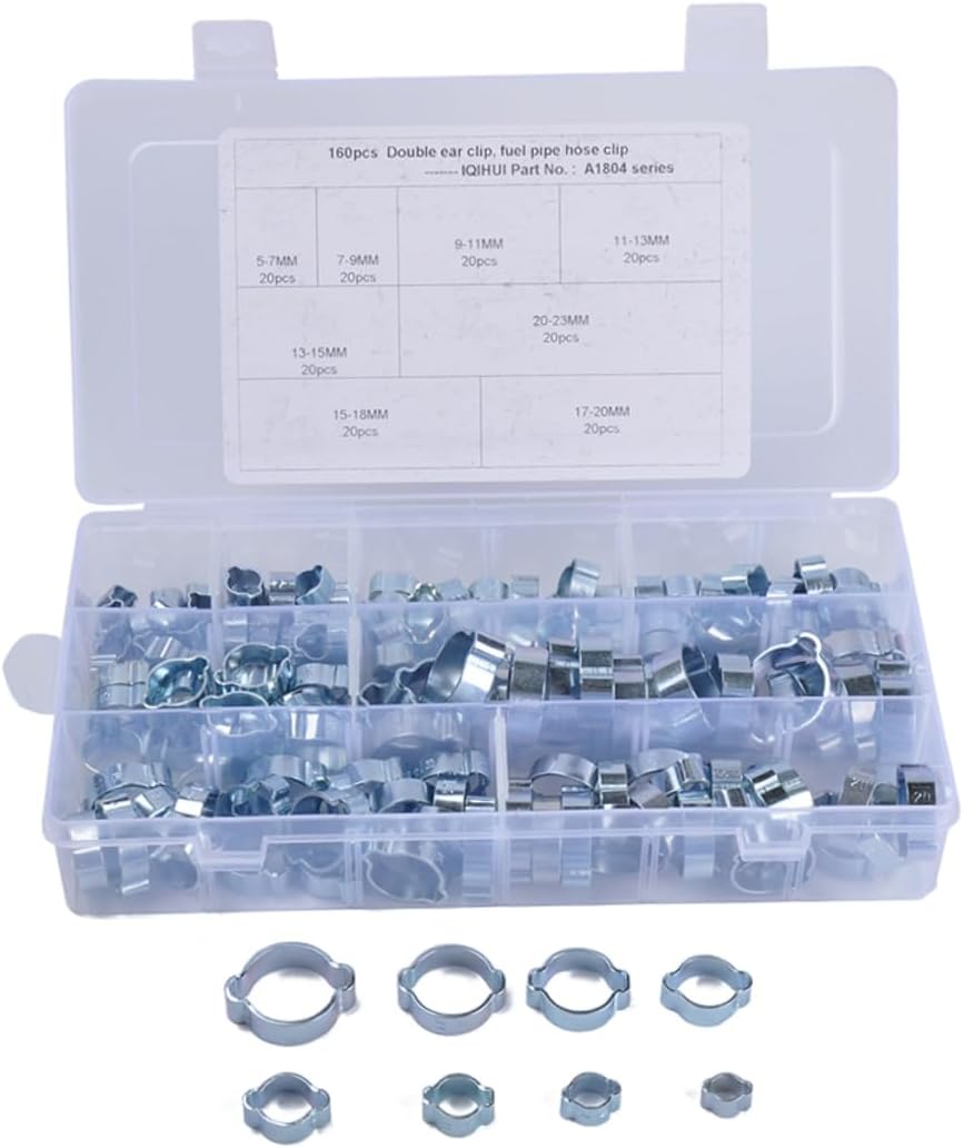 8 Sizes Black Tube Clamp 160pcs Carbon Steel Hose Clamps for Automotive Fuel Hose