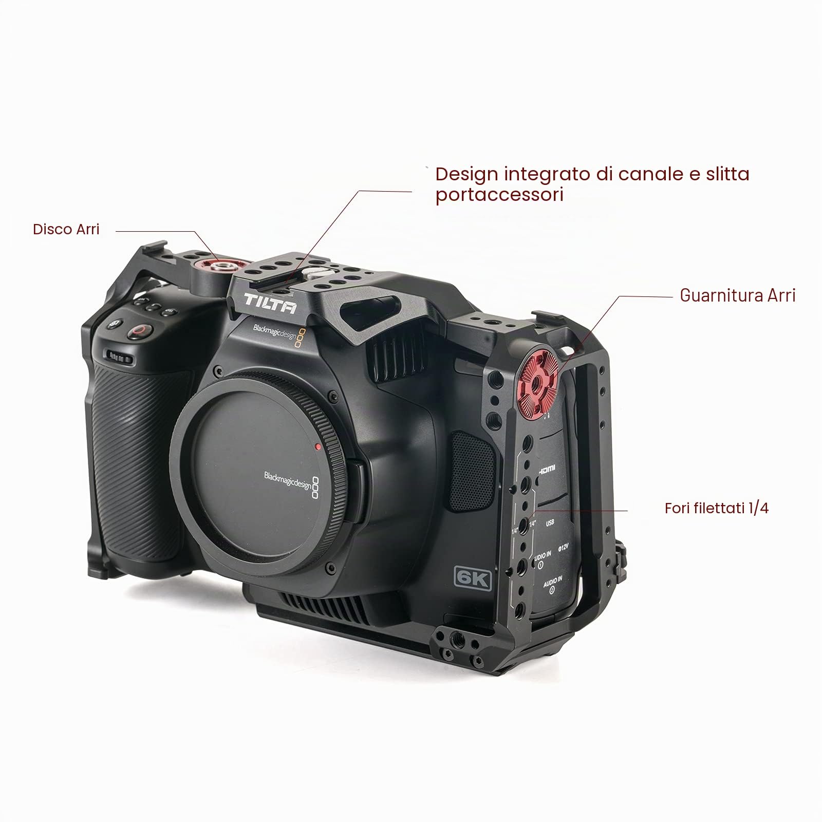 Tilta Full Camera Cage compatibile con BMPCC 6K Pro Staccabile Mezza Camera Video Cage per Blackmagic Pocket Cinema Camera 6K Pro Film Making Kit Lightweigt Durevole Nero TA-T11-FCC-B | Con Guida NATO, Rosette Arri, Ricevitori Cold Shoe, Filetti 1/4"-20,