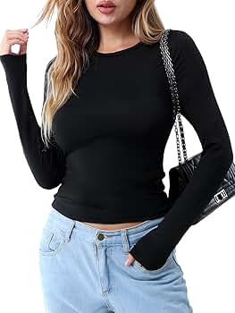 トップス CRANK CREW NECK BASIC LONG SLEEVE TOP SUPOMAX Basic Long Sleeve Tops for Women Slim Fit Crew Neck
