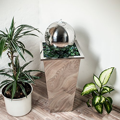 Köhko® Springbrunnen mit LED-Beleuchtung in eckigen Edelstahlbecken hochglanzpoliert 21016 Gartenbrunnen aus Edelstahl