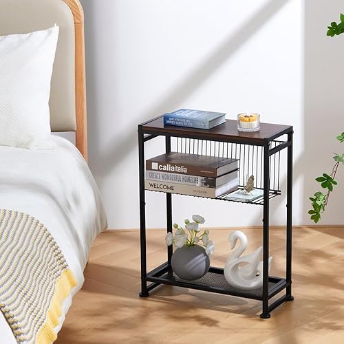 Miniatura 23 de Dulcii Mesa auxiliar pequeña para espacios pequeños - Mesa auxiliar delgada con revistero, mesa auxiliar estrecha para sala de estar, mesita de