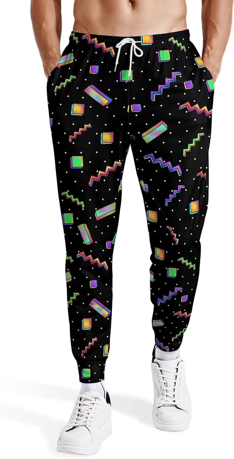 fifbird 80s Joggers for Men 90s Mens Sweatpants Joggers Pants 80s Costume Outfit with Pockets Athletic Pants for Jogging Gym M