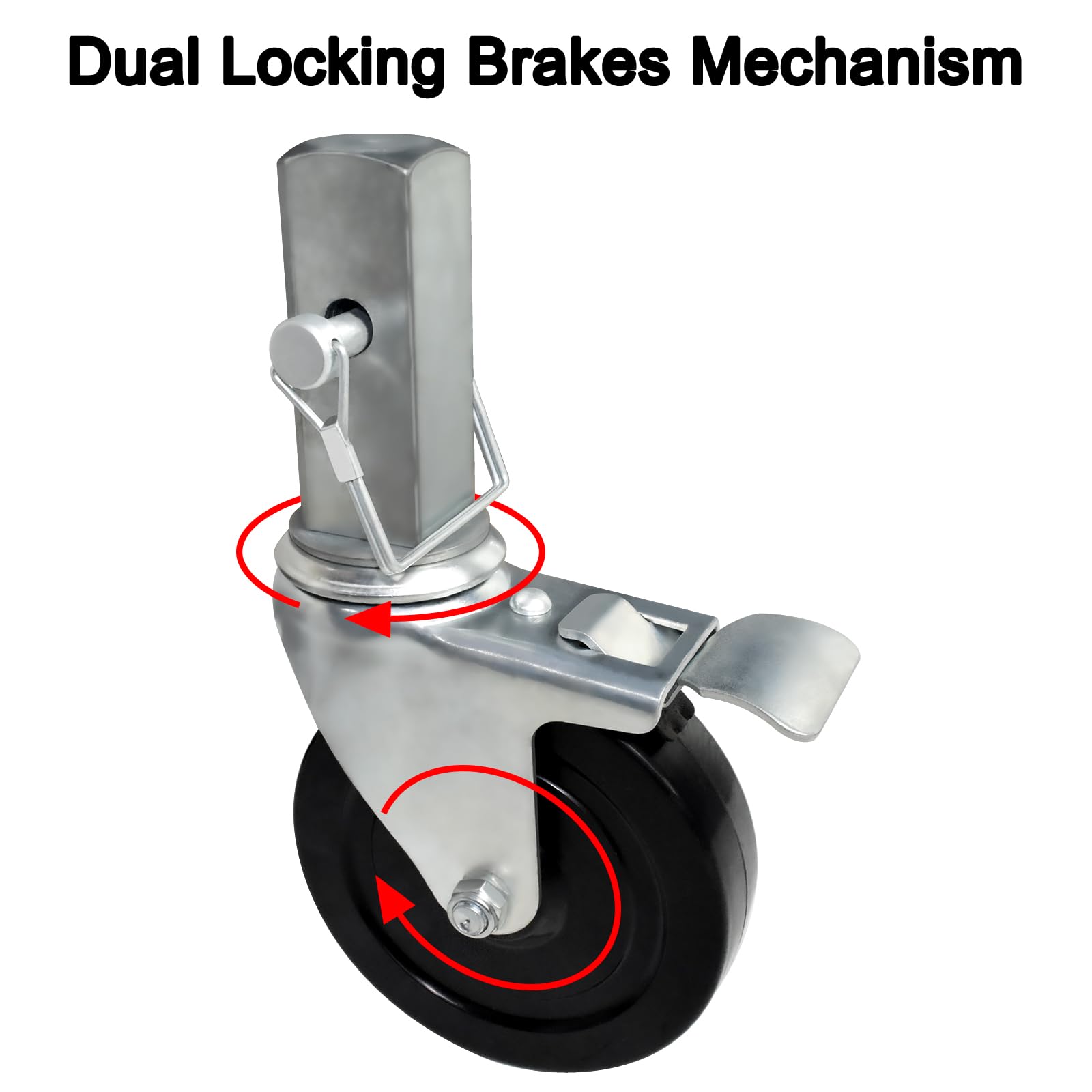 OK5STAR 5 Inch Scaffolding Casters Wheels, Set of 4 Scaffold Caster with Dual Locking Brakes, Heavy Duty Rubber Casters Square 1.25" (or 1 1/4") Solid Steel Stem Replacement