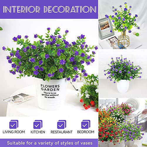 fazhongfa 12 Bundles Artificial Flowers Outdoor Fake Plant UV Resistant Faux Plastic Greenery Shrubs Plants for Garden Porch Hanging Planter Window Patio Farmhouse Decoration Real Looking (Purple) - Thumbnail 2