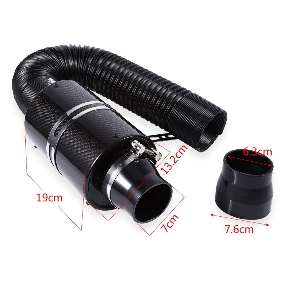 DEWIN Kit de Filtro de Admisión 3'' Universal,Filtro de Aire Cerrado de Fibra de Carbono Kit de Filtro de Admisión Filtro Conico Filtro de Aire Alto Flujo para Coche Automóvil