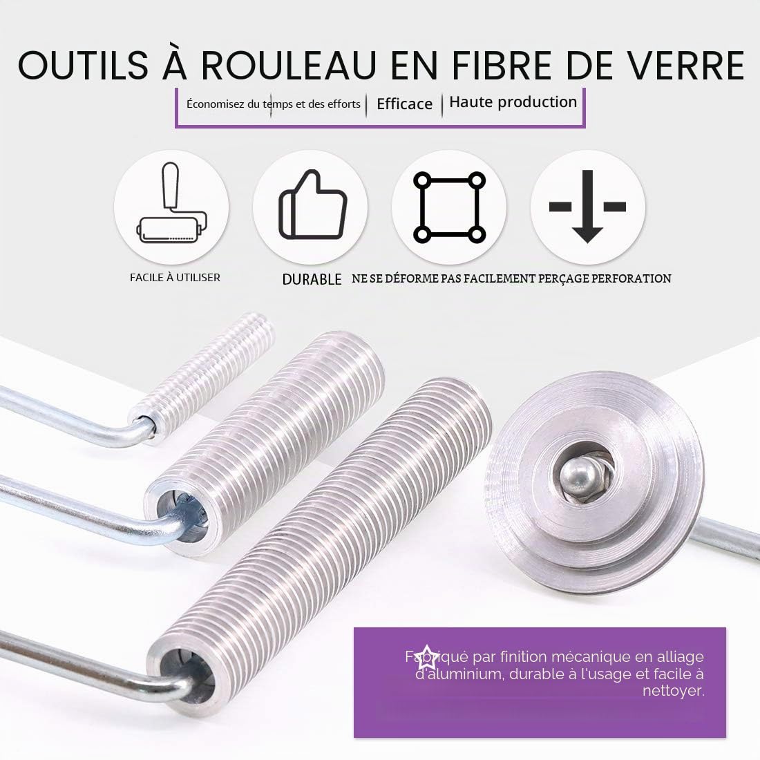 Swpeet Lot de 4 rouleaux en fibre de verre et 1 pinceau de détail avec 1 paire de gants, outil de palettes à bulles en fibre de verre, kit de rouleau de peinture pour moules
