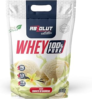 Absolut Nutrition, Whey 100% Pure, 21 gramas de proteína, adoçado com stevia, Mono Sabor, Sabor baunilha, Pouch, 900 gramas