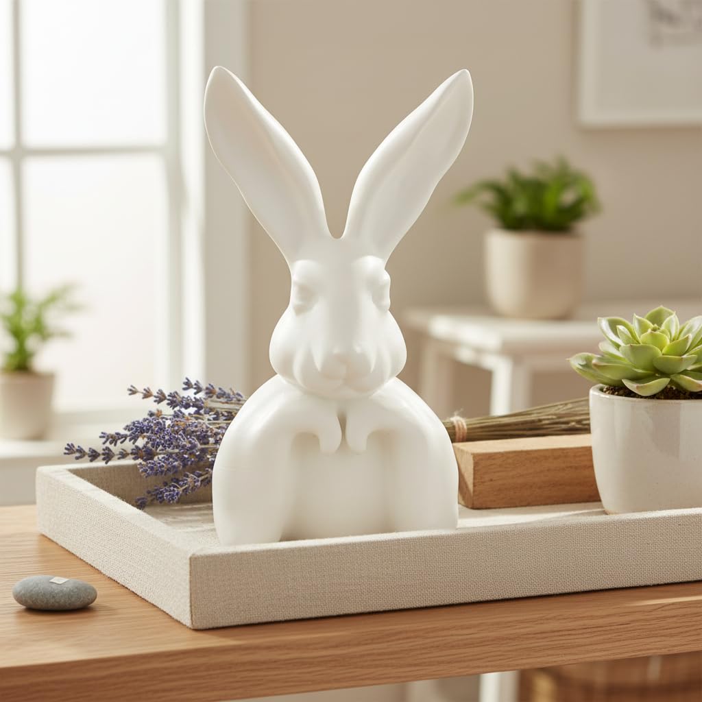 Statuetta Decorativa Coniglio Pasquale, Bianco, 15.5 * 11.5 * 30 cm