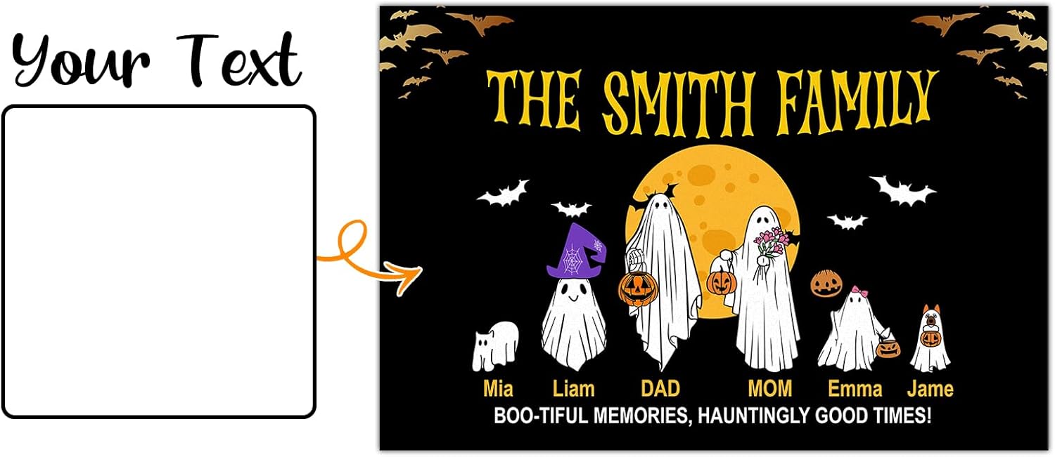 Personalized Halloween Door Mat for Family, Custom Halloween Doormat for Front Door Outdoor Indoor Kitchen Bathroom, Customized Halloween Decorations Spooky Door Mat with Name