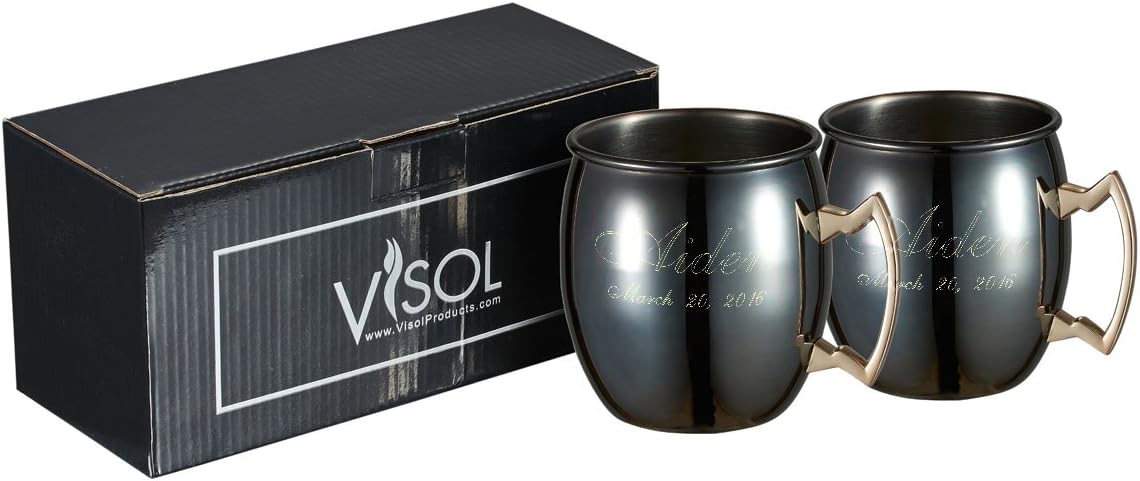 Personalized Visol Kremlin Gun Metal Finish Set of 2 Moscow Mule Mugs with Free Engraving