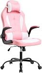BestOffice Chaise de jeu ergonomique PC Chaise de jeu vidéo chaise informatique de course avec support Lombar Flip Up bras dossier PU Chaise haute arrière en cuir (blanc, sans repose-pieds)