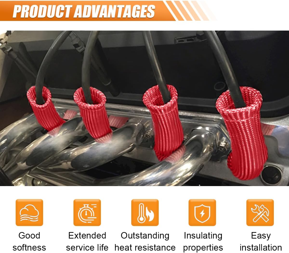 Spark Plug Wire Boots Protector Sleeve, 2500 Degree Spark Plug Wire Heat Shield Sleeve Cover for SBC BBC 350 454, 6 Inch Spark Plug Wire Heat Insulation Cover Wrap for Car Truck (Red, 8PCS) thumbnail