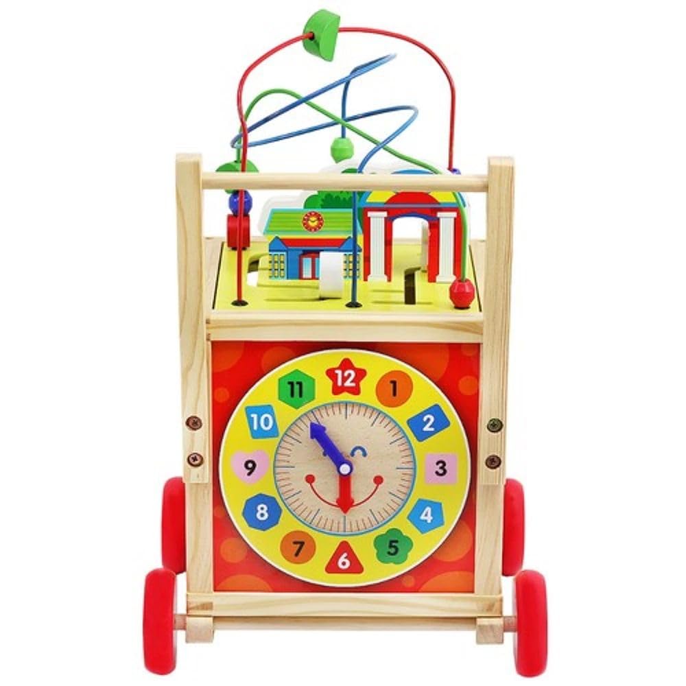 Cubo de Actividades. Andador de Madera para Bebé – Cubo de Actividades 5 en 1 con Laberinto de Cuentas, Juegos Educativos y Motricidad – Juguete de Aprendizaje para Niños a partir de 12 Meses.