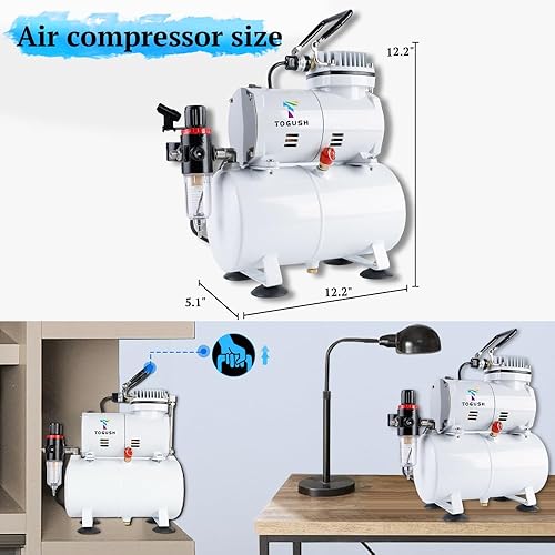 Miniatura 10 de Compresor de aerógrafo con tanque 100-120V 60HZ regulador, trampa de agua, compresor de aire portátil con soportes,enchufe de EE. UU