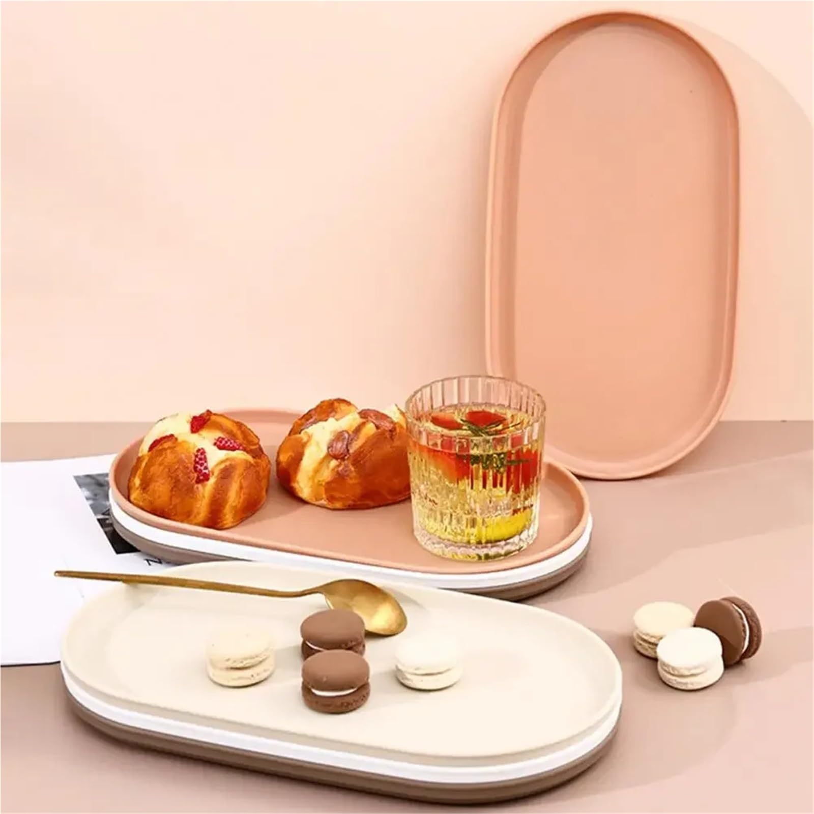 Schmuckschale 2 Stück Obstteller, Schmucktablett, Halskette, ovales Tablett, wiederverwendbar, glatter Rand, Lebensmittelteller for Schmuck-Display(Pink)