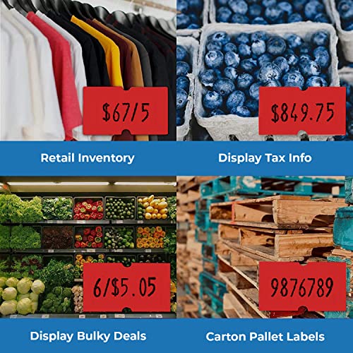 1136 Monarch Red Labels, One Sleeve, 8 Rolls, 14,000 Two Line Labels #TOP6