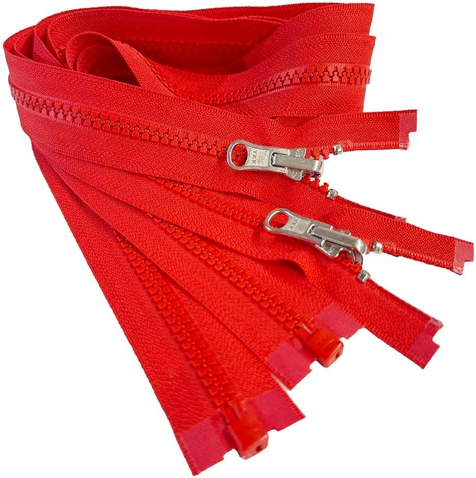 2pcs YKK #5 Molded Plastic Reversible Slider Inside/Outside Medium Weight Sport Jacket Zipper Separating Aluminum Pull Color Atom Red #820W - Choose