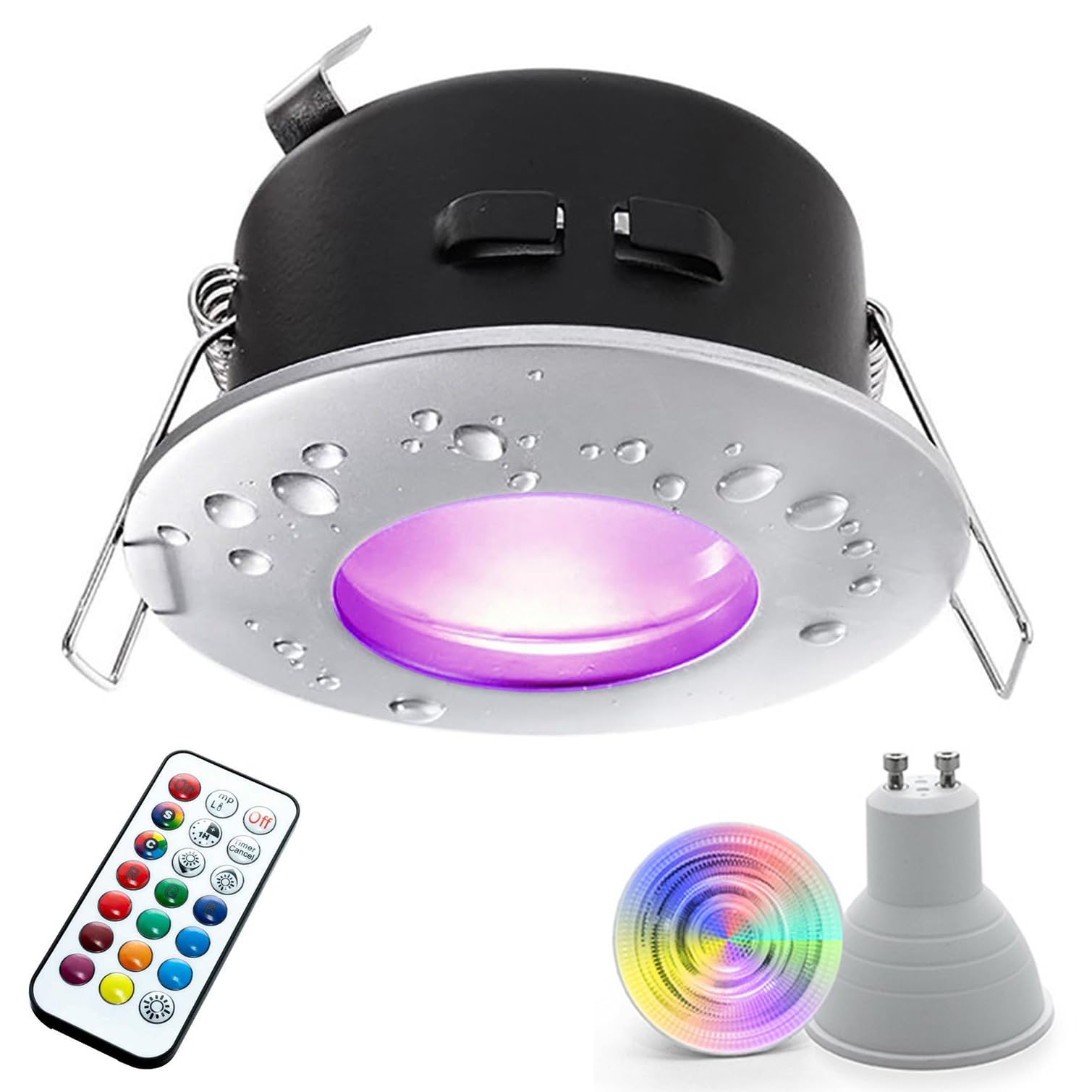 Spot à LED RGBW pour douche, pièces humides, salle de bain, sauna, étanche IP65, chromothérapie, 230V, 6W, finition aluminium brossé argenté