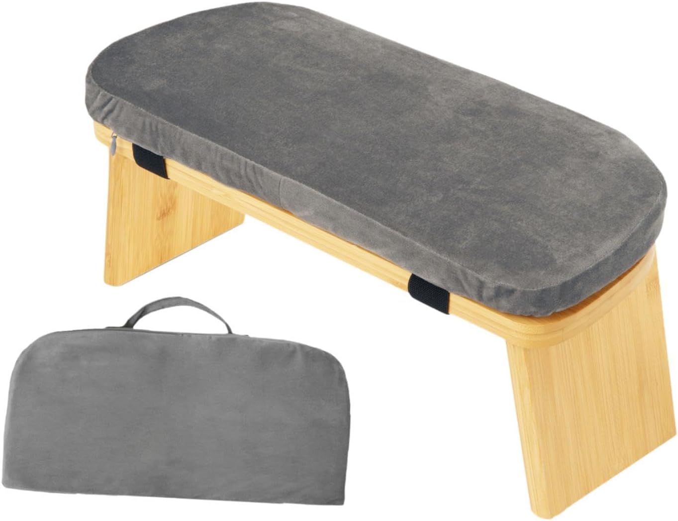 Wooden Meditation Stool Ergonomic Support Non Slip Removable Pillow Compact Soft Kneeling Stool for Office Room Bedroom, Gray