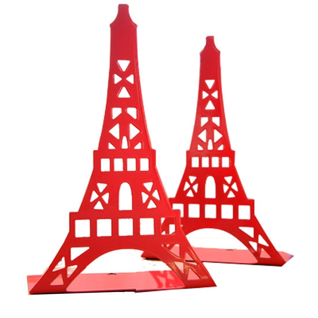 Un par de sujeta libros con diseño de la torre Eiffel para estantes organizadores, para soporte de libro de escritorio, metal decorativo, color rosso