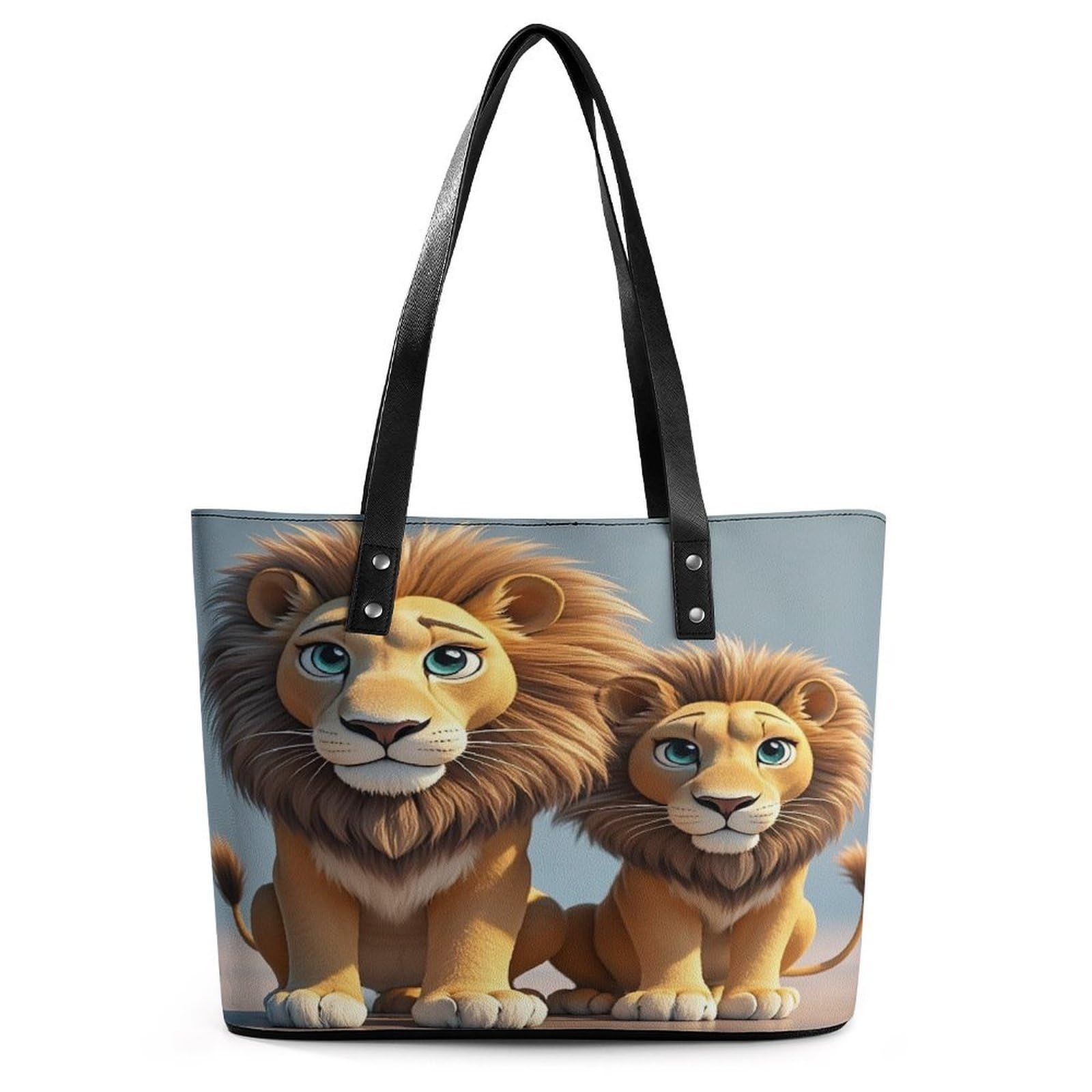 Two Lions Handbag for Women Leather Tote Bag Exquisite Satchel Bags Ladies Casual Work Handbag Bucket Purse Fashion Top Handle Bag Large Capacity Weekender Hobo Bags