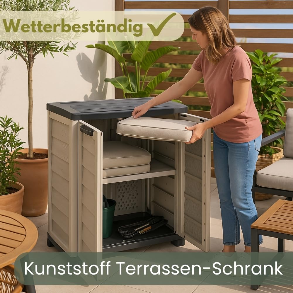 GarPet Gartenschrank Wetterfest Outdoor Kunststoff Schrank Kunststoffschrank Mehrzweckschrank Balkonschrank Geräteschrank Outdoor Kunststoffschrank Wetterfest