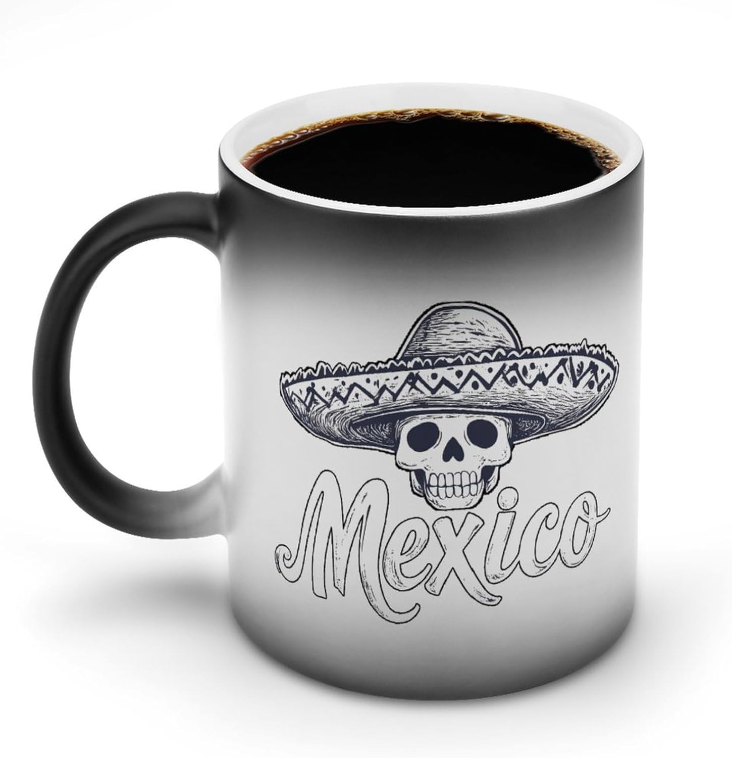Mexico Mexican Hat Skull Head Color Changing Mug Heated Ceramic Cup Heat Sensitive Coffee Mug Fun Gift
