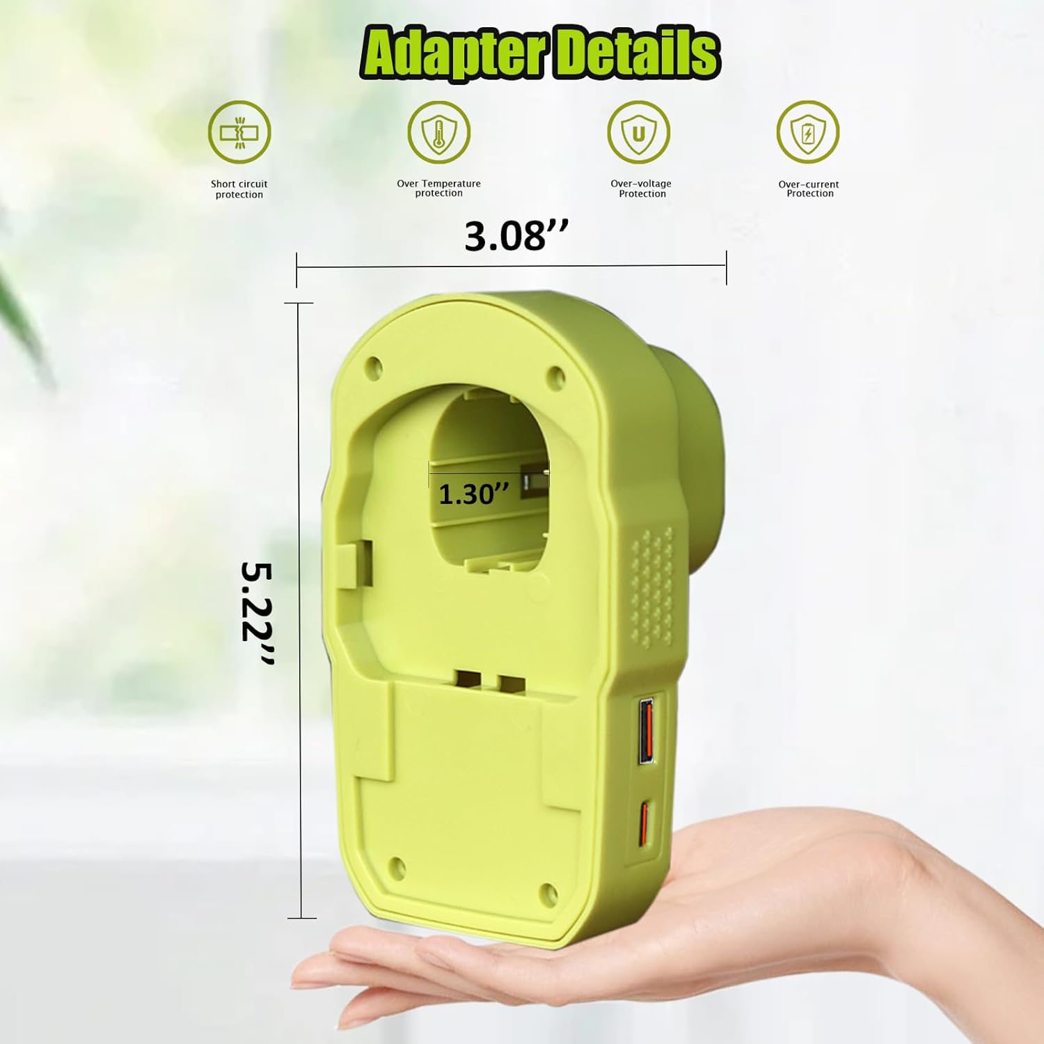 Compatible with Ryobi Power Inverter 18V Battery Adapter with U-S-B and Type C Port Power Source Charger Converter for One+ P743 18-Volt P107 P108 PBP005 PBP006 (Green)