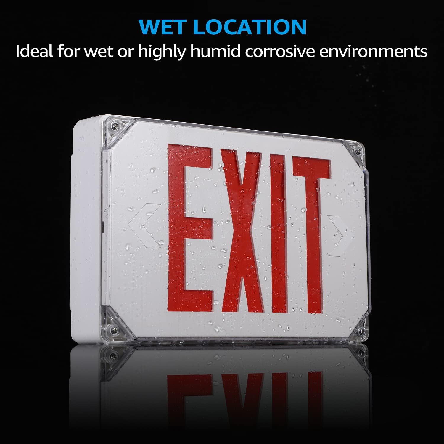 LEONLITE Red LED Exit Sign, Wet Location Exit Light with Battery Backup, UL Listed, Outdoor Hardwired Emergency Lighting with Double Sided, AC 120/277V, Weatherproof Exit Sign, White