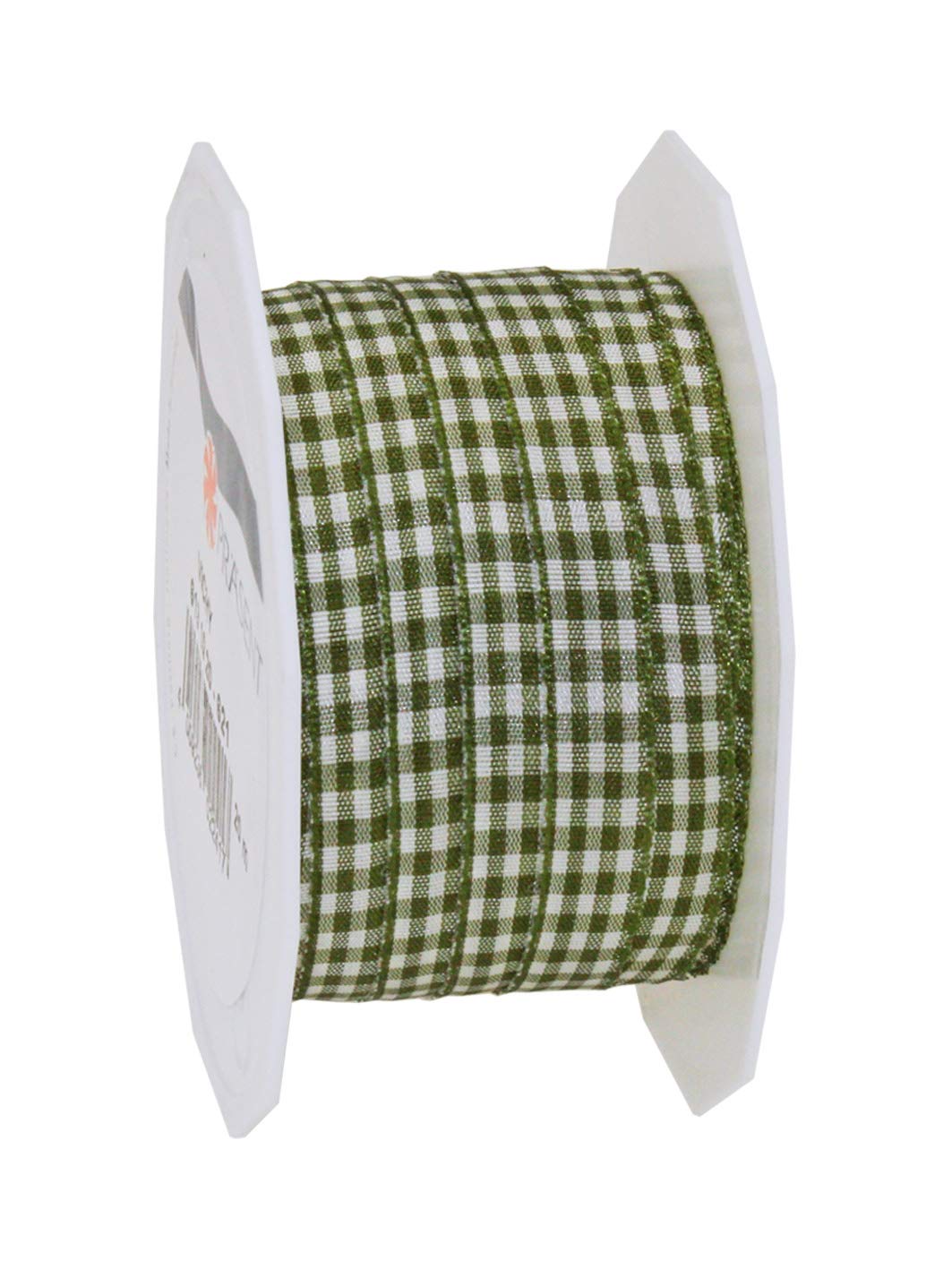 Präsent - Vichy Wired Ribbon Olive-Cream 10 mm Width, 20 m Length, Bordeaux-cream, 10mm - 20m