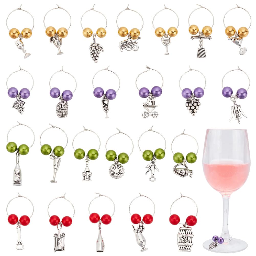 FREEBLOSS 24Pcs Wine Glass Charms Wine Glass Identifiers Drink Markers for Charms Rings for Glasses Birthday Party Decorations