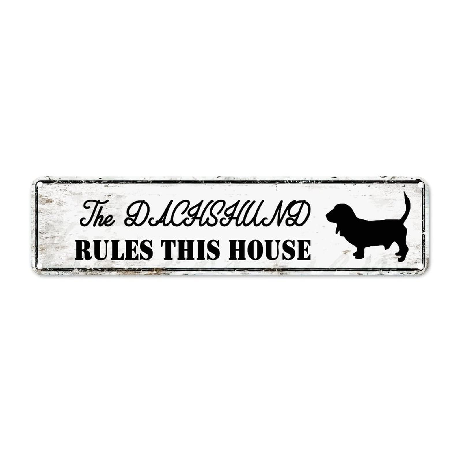 The Dachshund Rules This House Retro Tin Signs Aluminum Metal Sign Gift for Home Kitchen Garden Yard Wall Non-Fade Decor 4x16 Inch