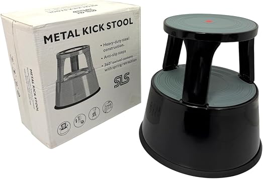 Durable Steel Kick Step Stool – Heavy-Duty, Non-Slip, Portable, 150kg Capacity, Spring-Loaded Castors, Scratch-Resistant, Ideal for Home, Office, Warehouse, Factory (BLACK)