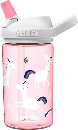 CamelBak Eddy+ 14 oz Kids Water Bottle with Tritan Renew – Straw Top, Leak-Proof When Closed, Snowflake Unicorn