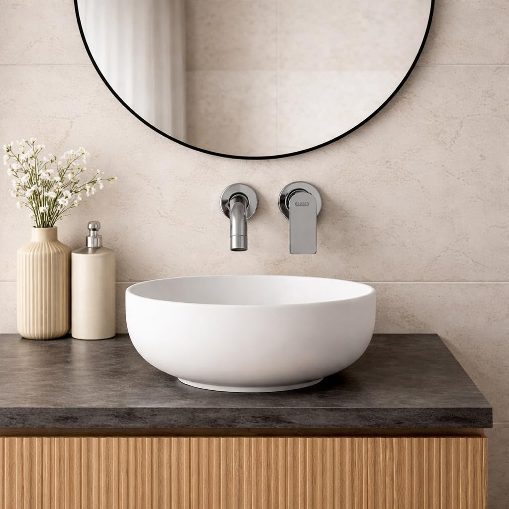 Topolenashop Rubinetto Lavabo Incasso a Parete Cromato – Miscelatore Monocomando per Lavandino Bagno con Bocca a Muro, Cartuccia Ceramica 35 mm, Design Moderno 2 Fori | 94006