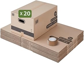 Pack and Move - Lot 20 cartons déménagement stockage M - 60 x 40 x 30 cm - Poignées renforcées - 1 adhésif offert