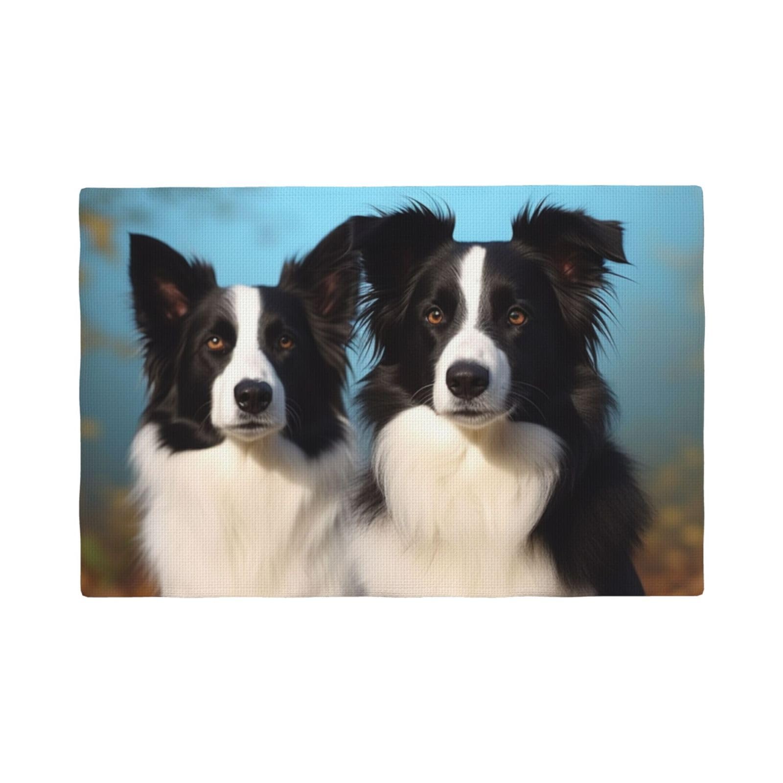 6PCS Linen Placemats Set Border Collie Place Mat for Dining Table 12x18 Inch Heat Resistant Place Mats Non-Slip Table Mats for Kitchen Weddings Party Decor Indoor/Outdoor