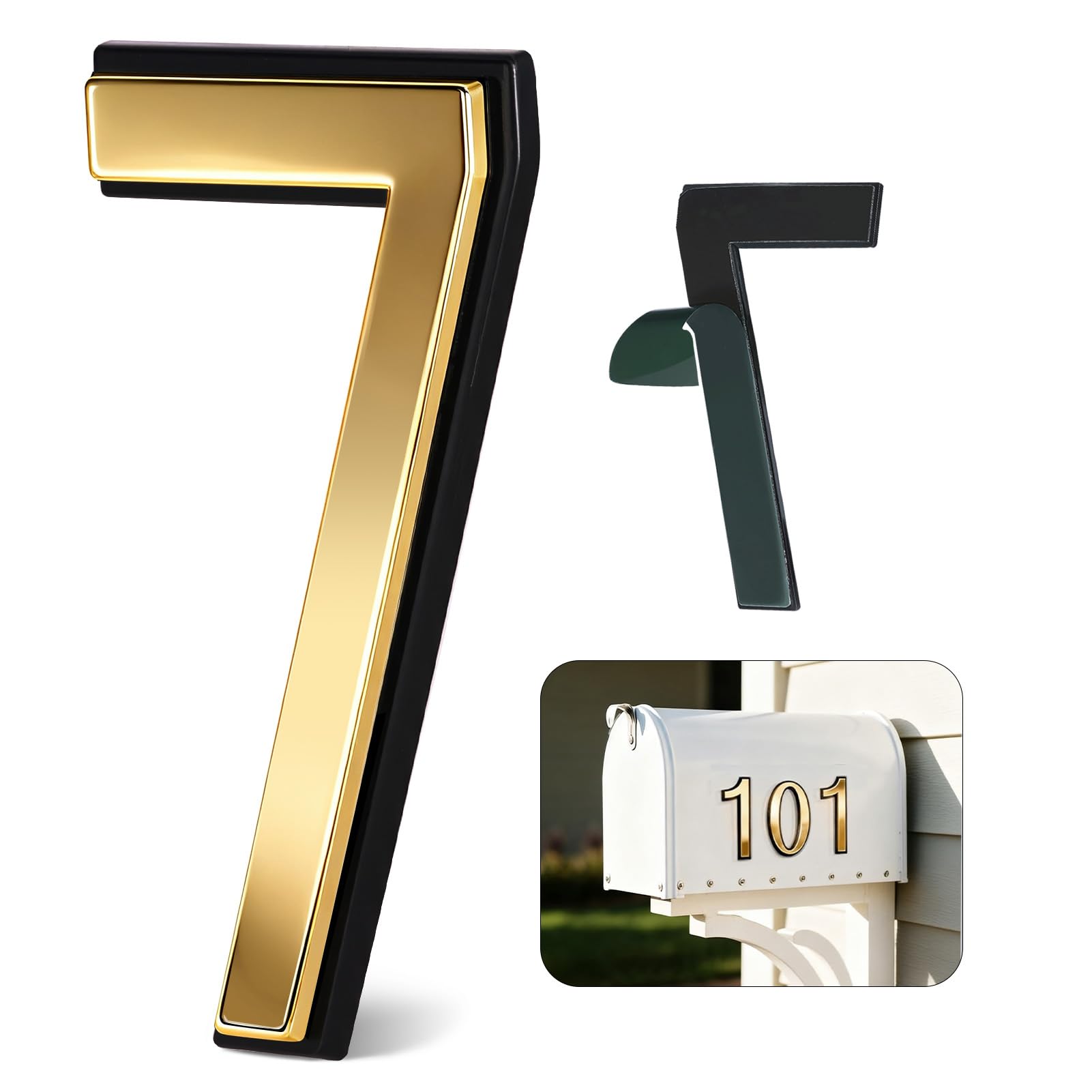 4 Inch Gold House Numbers for Outside, VONDERSO Self-Adhesive Mailbox Numbers with Exclusive Electroplated Finish and Durable ABS Base, for House Plaques, Mailbox, Yard, Garage – Plaque Number ‘7’