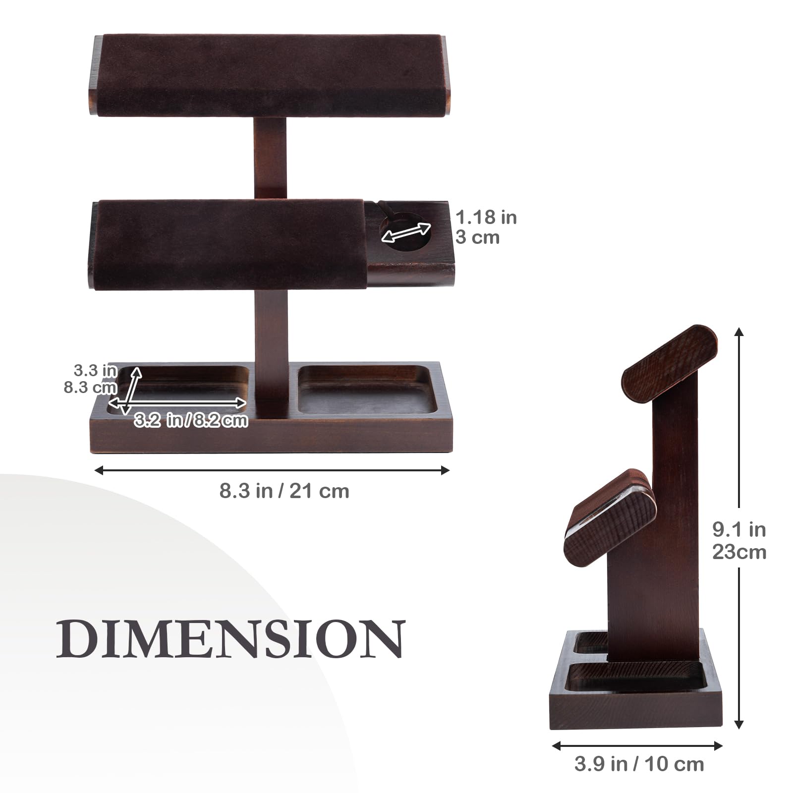 ProCase Uhrenständer, Uhrenhalter aus Holz Uhrenaufbewahrung Watch Stand, Uhrenständer T-Bar Display - 2 Etagen, Dunkelbraun