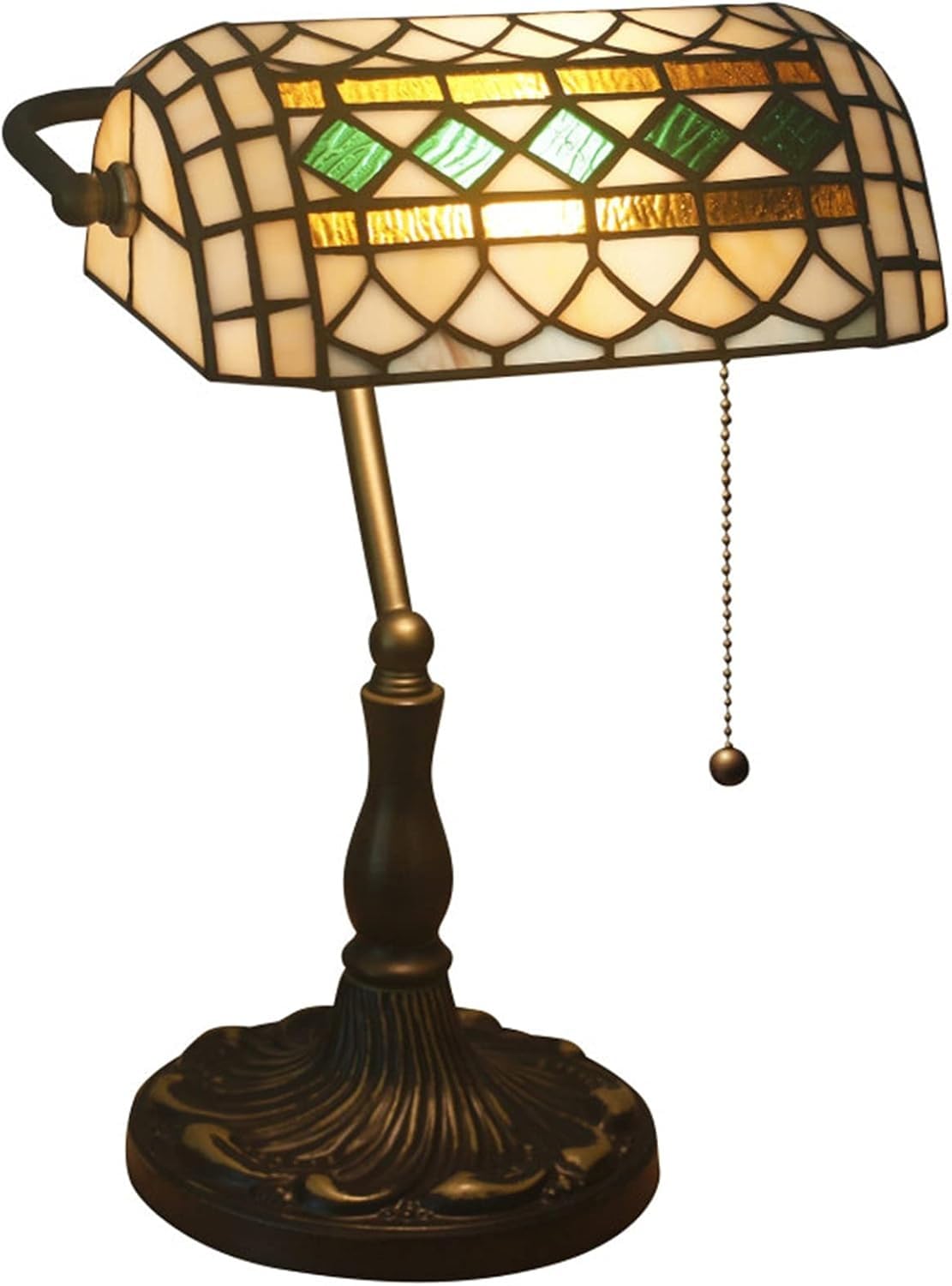 DFAEEKIYO Bankers Lamp Green Restaurant Light for Table Tiffany Banker Desk Lamps Library Vintage Bedside Reading Bedroom E27(E)