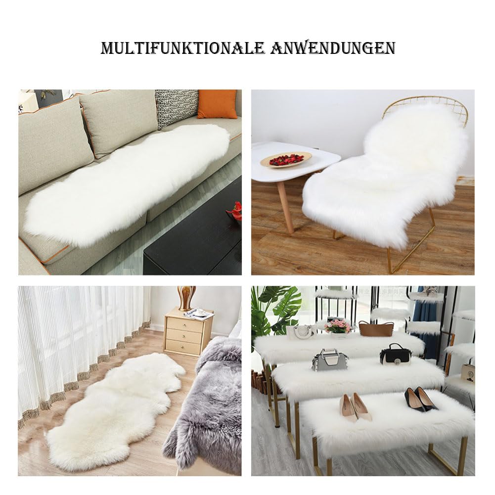 Tapis en fourrure synthétique moelleuse - Coussin de chaise - Tapis de banc - À poils longs - En fausse peau d'agneau - Pour la maison, le canapé, la décoration du sol - 60 x 120 cm