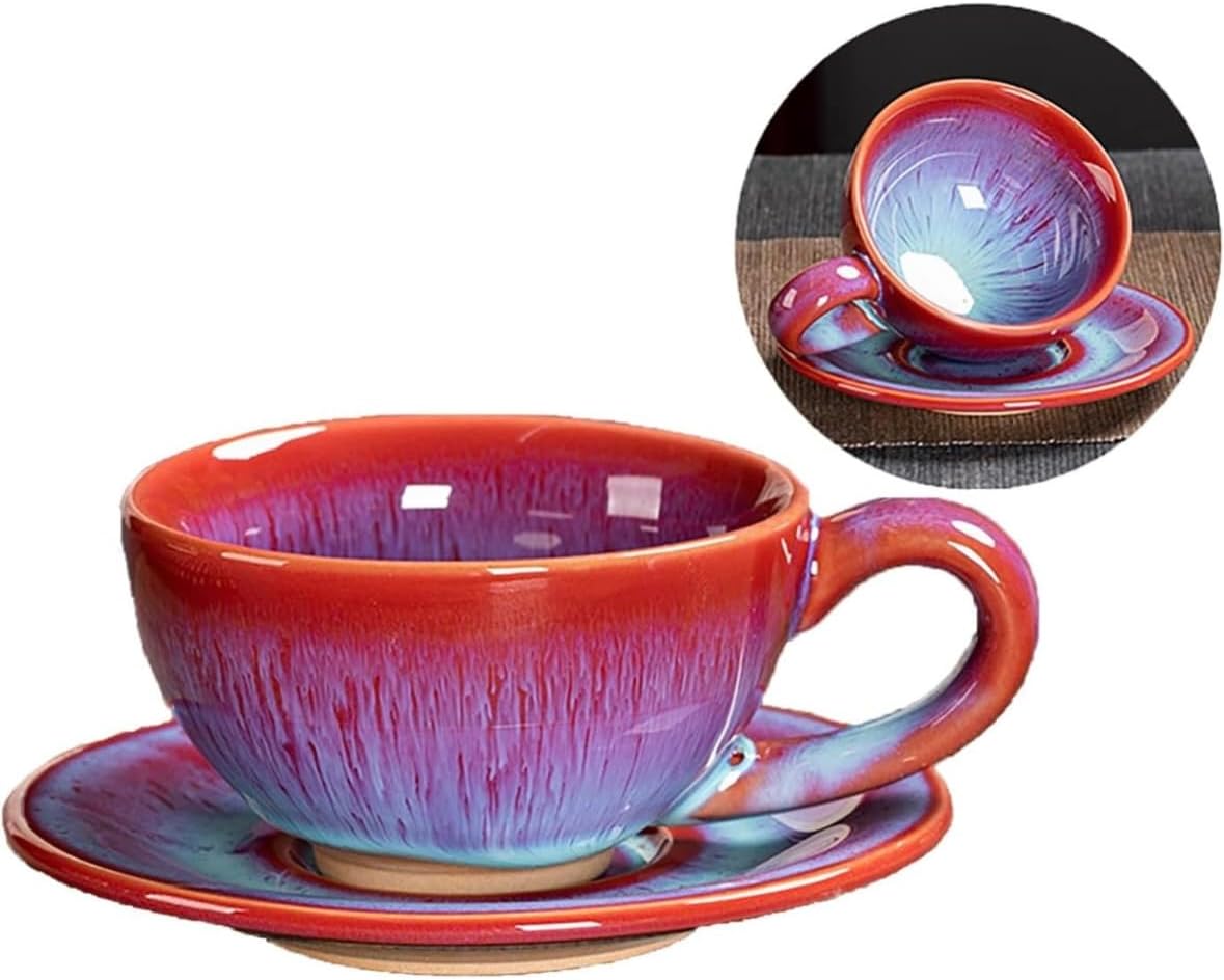 CAFECITO® 5oz Ceramic Espresso Cups – Reaction Glazed Demitasse for Double Espresso & Cappuccino – Kiln-Fired Artisan Coffee Cups – Premium Ceramic Barista Cups (Blue)