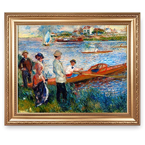 Oarsmen at Chatou by Pierre-Auguste Renoir Painting Reproductions Framed Size:36x30 inches,Image Size:30x24 inches World Classic Reproductions For HomeDecor,Gold Frame
