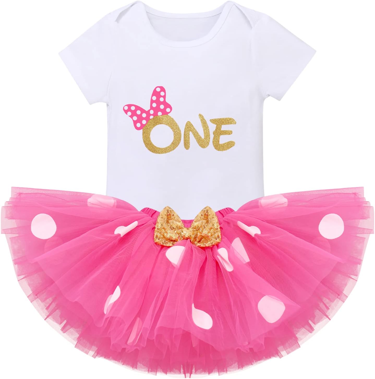 IBTOM CASTLE Cake Smash Wild One First Birthday Clothes for Baby Girls Polka Dots Romper Tulle Dress Ear Princess Outfits - Image 2