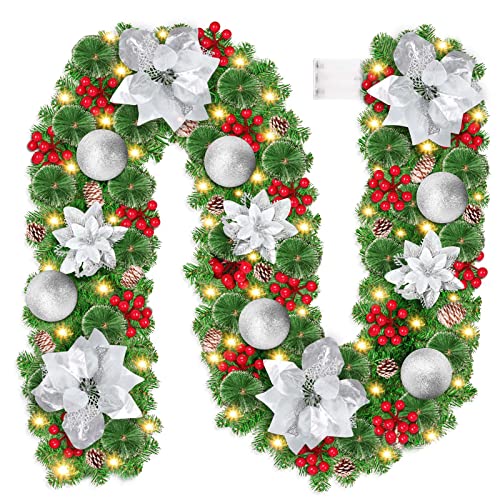 Weihnachtsgirlande Mit LED Beleuchtung - 2m Rot Beeren Lichterkette